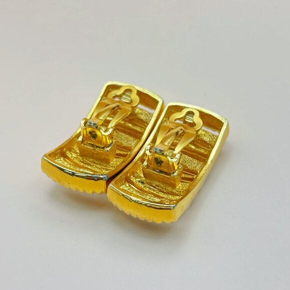 Vintage 1980s Piscitelli Clip-On Earrings, Gold Tone with Black Enamel Stripes - Picture 7 of 8